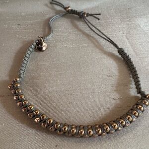 Stella & Dot Robyn gray silk and rose gold beaded wrap bracelet